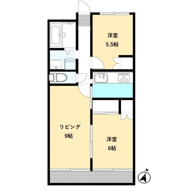 エスパースアンティーム(2LDK/2階)の間取り写真