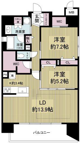 レジュールアッシュ谷町四丁目グランクラス(2LDK/2階)の間取り写真