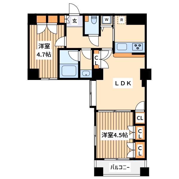 ウィンドシティ東府中(2LDK/2階)の間取り写真
