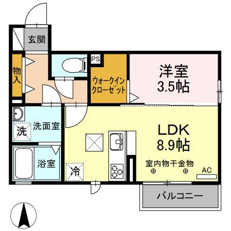 アコール中央(1LDK/1階)の間取り写真