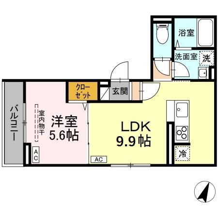 Dフラット東平山プロジェクト B棟(1LDK/3階)の間取り写真