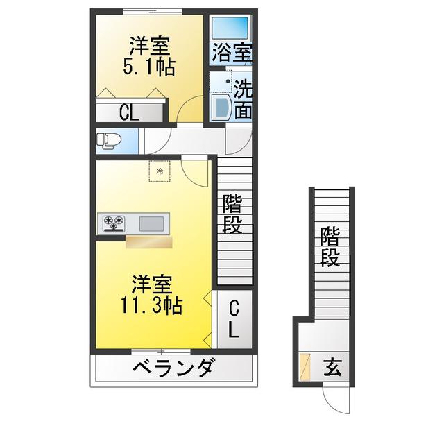 OCEAN 松阪(1LDK/2階)の間取り写真