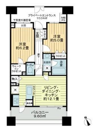 ライオンズマンションセントワーフ横濱(2LDK/5階)の間取り写真