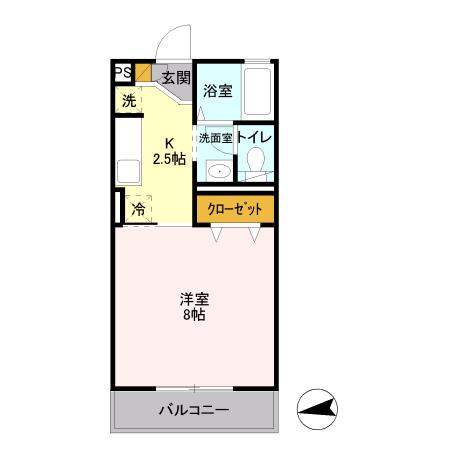 ヴィルヌーブ(1LDK/3階)の間取り写真