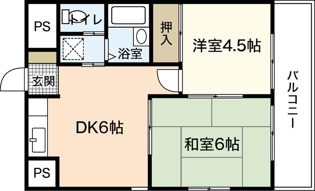 ウィンディア海老園(2DK/4階)の間取り写真
