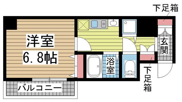スワンズ神戸三宮イースト(1K/9階)の間取り写真