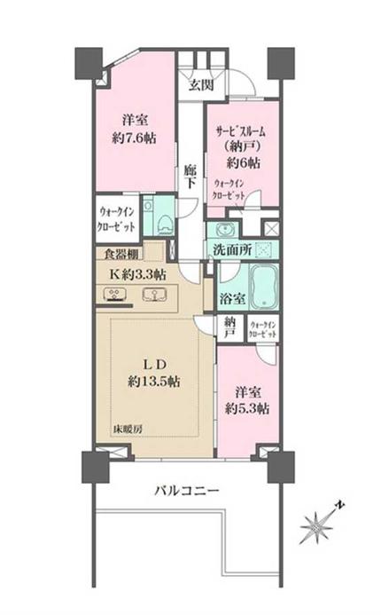 ガーデンヒルズ四ツ谷迎賓の森(2SLDK/3階)の間取り写真