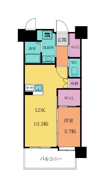 ヒルクレスト片野グランデI(1LDK/10階)の間取り写真