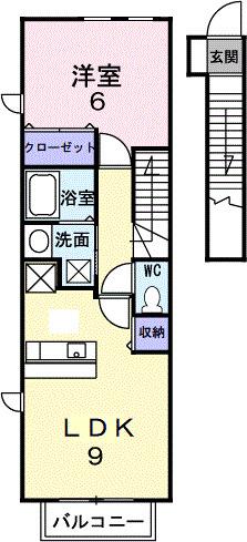 バレーフィールドII(1LDK/2階)の間取り写真