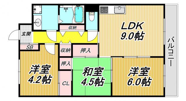 エクシード塚口(3LDK/1階)の間取り写真