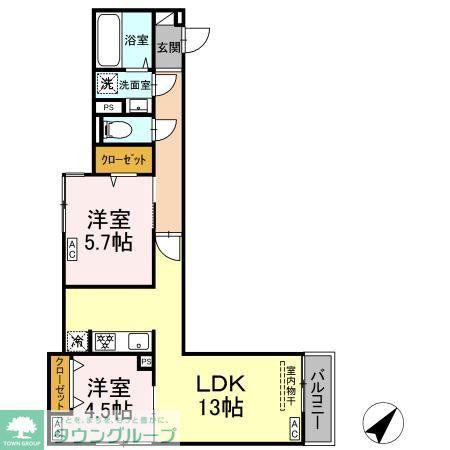 セレスティア南田中(2LDK/3階)の間取り写真