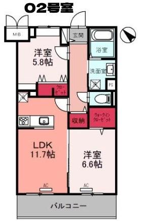 石田シティ新都心(2LDK/3階)の間取り写真