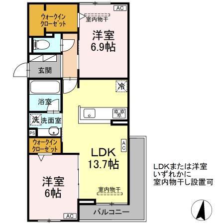 グランディール レオン(2LDK/2階)の間取り写真