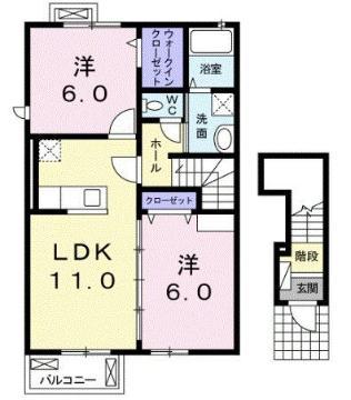 アルモニー泉(2LDK/2階)の間取り写真