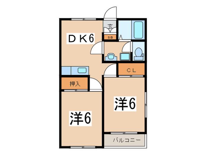 プリムローズヒル溝の口(2DK/1階)の間取り写真