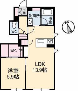 AZUL WISTERIA B棟(1LDK/1階)の間取り写真