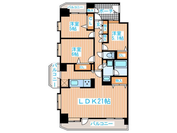 ダイアパレス大和通II(3LDK/10階)の間取り写真