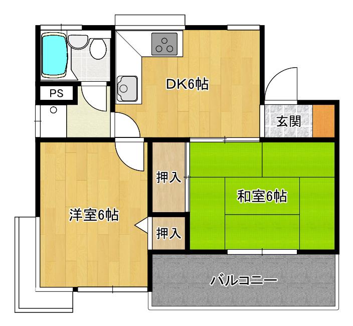 コーポアキ(2DK/1階)の間取り写真