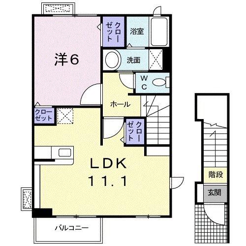 ヴィラ・パーク小八幡(1LDK/2階)の間取り写真