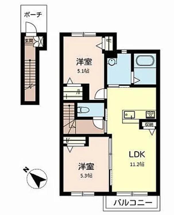 シャーメゾンヒメライコウグリーン(2LDK/2階)の間取り写真