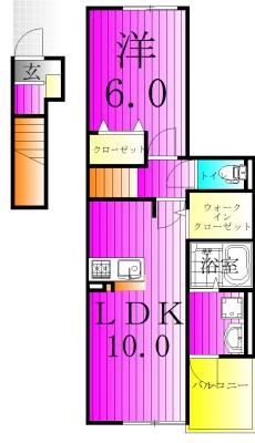 フリージアI(1LDK/2階)の間取り写真