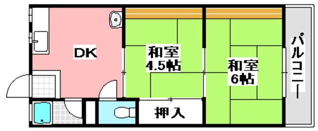 上中条ハイツ(2DK/2階)の間取り写真