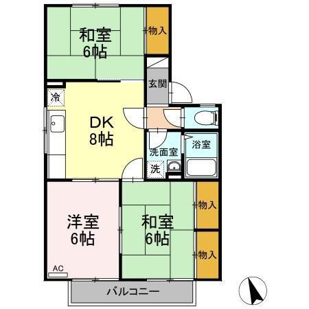 ハイドゥ伴B棟(3DK/2階)の間取り写真