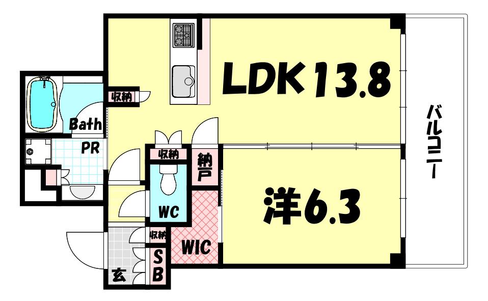 ベイシティタワーズ神戸ウエスト(1LDK/24階)の間取り写真