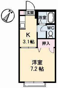 ハイツ樫の前B棟(1K/1階)の間取り写真
