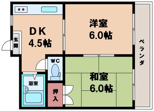 ICH田辺 (2DK/2階)の間取り写真