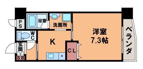 ヴィラージュ田辺(1K/5階)の間取り写真