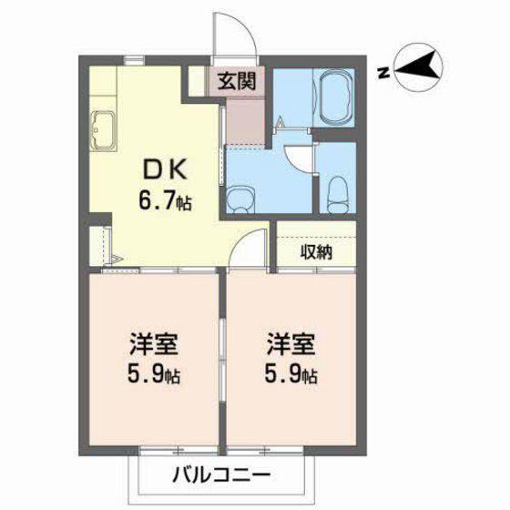 イーストヒルズ(2DK/2階)の間取り写真