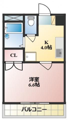 ポテト国富(1K/4階)の間取り写真