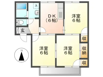 ラディアンスシェルA棟(3DK/1階)の間取り写真