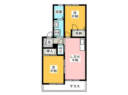 ウイングコートA棟(2DK/1階)の間取り写真