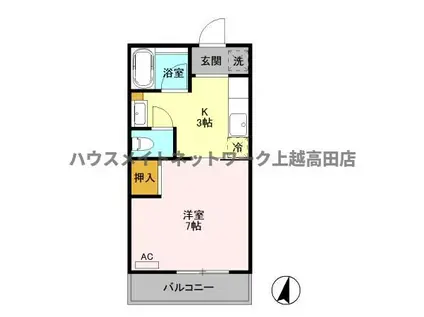 コーポパピヨン(1K/1階)の間取り写真