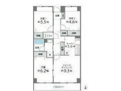目黒本町マンション(3LDK/7階)の間取り写真