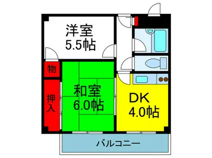 ユニコム緑地公園(2DK/3階)の間取り写真