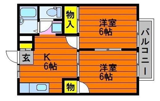 シティハイツカサミアII(2DK/2階)の間取り写真