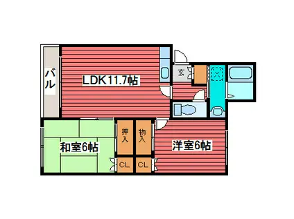 ホワイトハウス西岡(2LDK/3階)の間取り写真