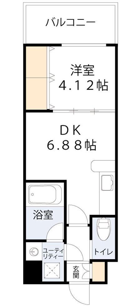 CHOEI65プレジオ中津(1DK/10階)の間取り写真