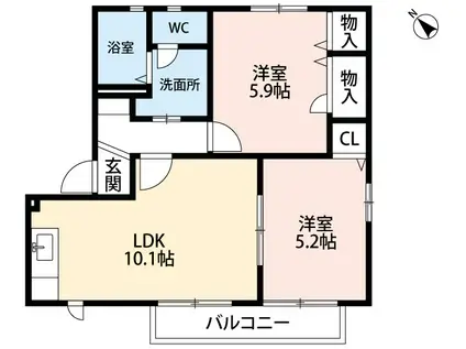 ベルパーク丸山 G棟(2LDK/1階)の間取り写真