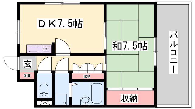 ハイライフ高砂(1DK/2階)の間取り写真