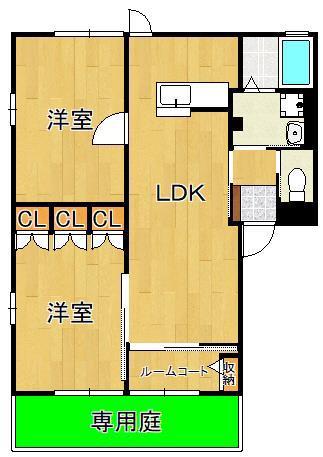 ひびきのハイム B棟(2LDK/1階)の間取り写真