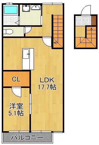 LA CASA FELICE(1LDK/2階)の間取り写真