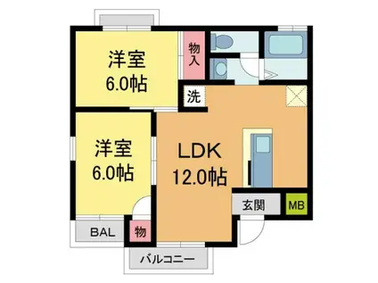 エスポワール B棟(2LDK/2階)の間取り写真