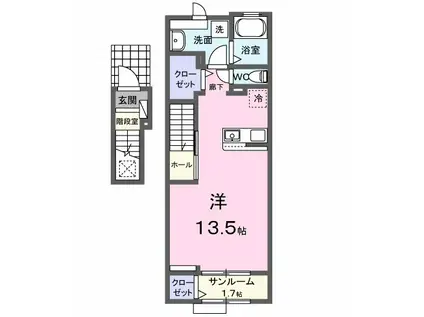 ヒルズ山王林(1K/2階)の間取り写真