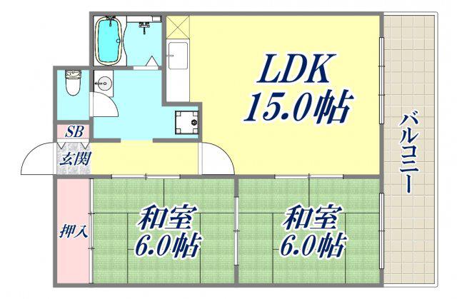 飛鳥グランドパレス(2LDK/3階)の間取り写真