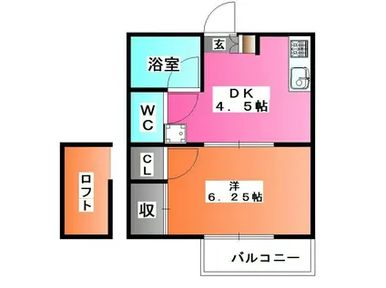 ミシマ弐番館(1DK/2階)の間取り写真