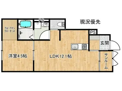 ガーデンヒル出西B(1LDK/1階)の間取り写真